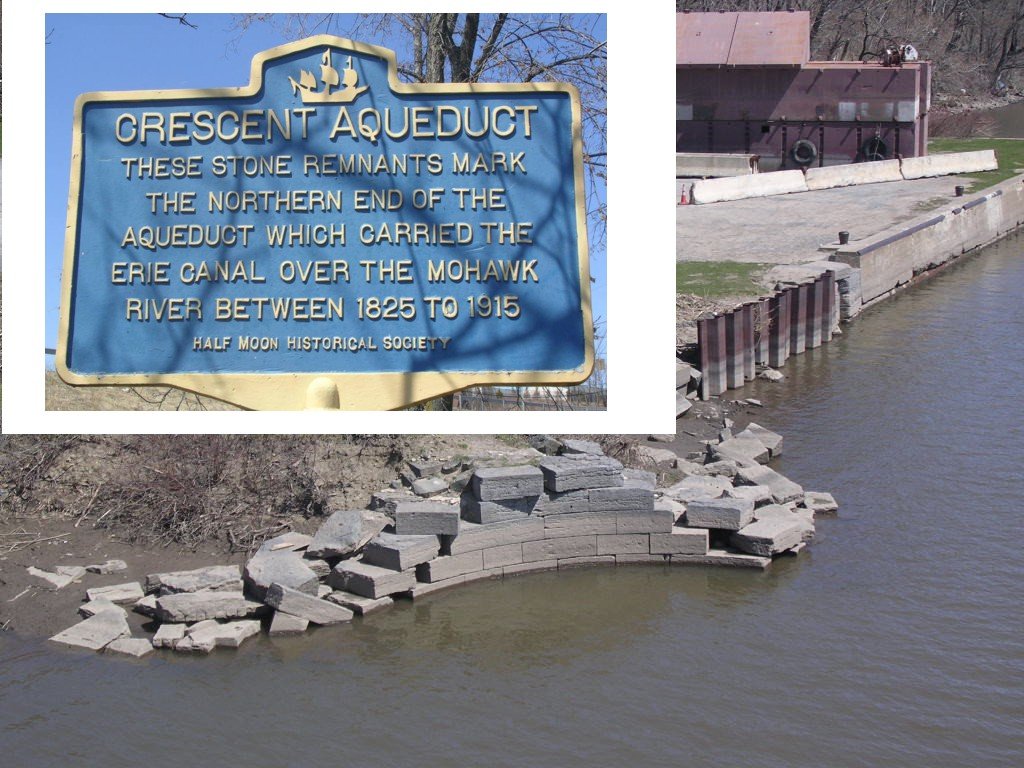 Surviving stone remnants of the Crescent Aqueduct that once carried the Erie Canal over the Mohawk River