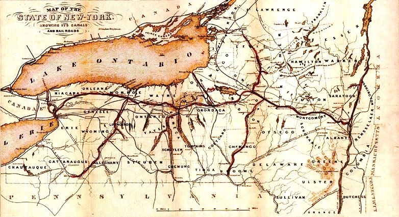 Map of the Erie Canal and New York State canal system, 1853