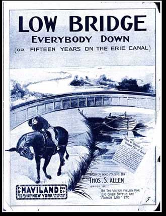 Sheet-music cover for Thomas S. Allen's 'Low Bridge, Everybody Down (Fifteen Miles on the Erie Canal)'
