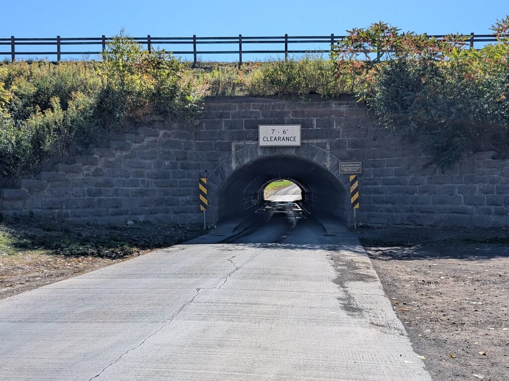 North entrance of the Medina Culvert, where a road passes beneath the Erie Canal