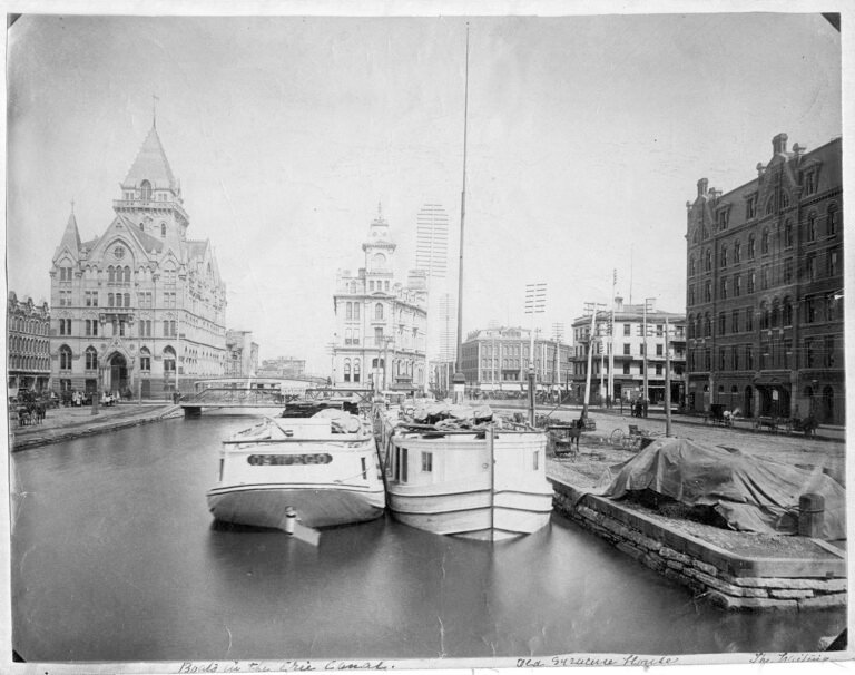 Clinton Square, Syracuse, with the Erie Canal running through the heart of downtown, c. 1880