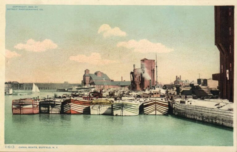 The Erie Canal terminus and harbor slips at Buffalo, c. 1900