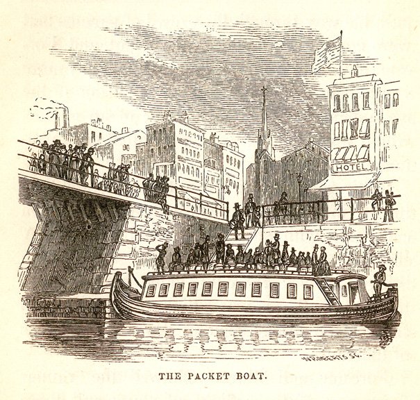 'The Packet Boat' — a typical Erie Canal passenger packet, engraving by W. Roberts, 1852
