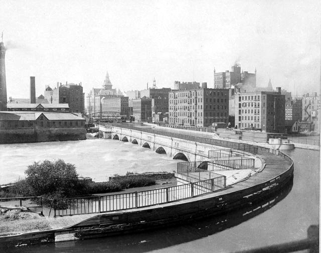 The Erie Canal aqueduct carrying the canal over the Genesee River at Rochester, c. 1890