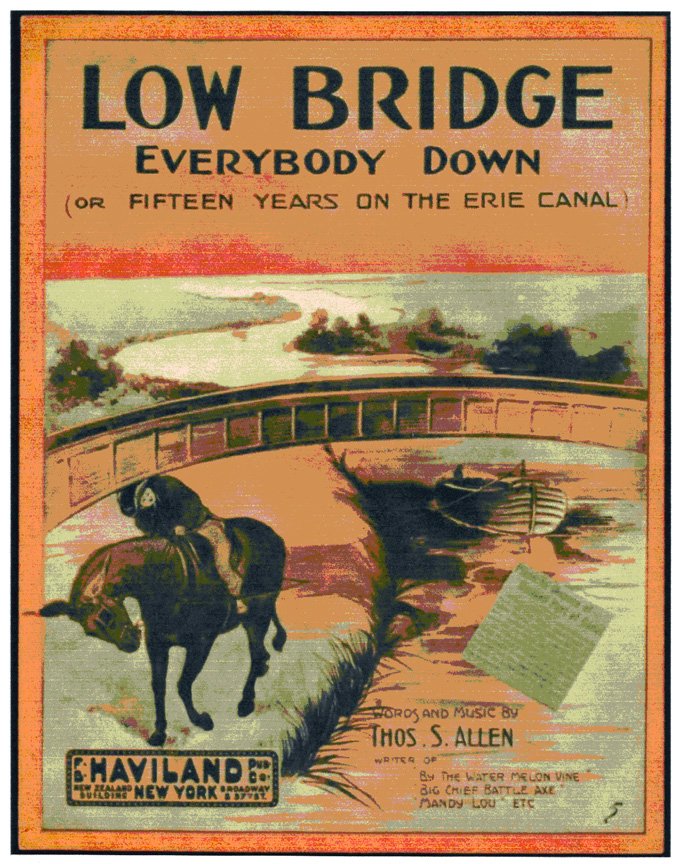 Sheet-music cover for 'Low Bridge, Everybody Down,' Thomas S. Allen's classic Erie Canal song