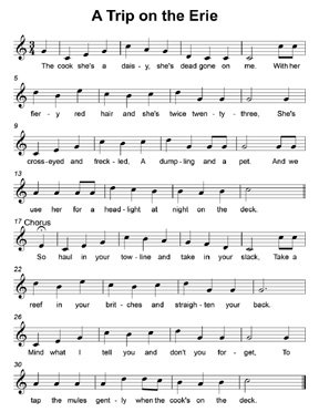 Song sheet for 'A Trip on the Erie,' a folk song collected from canallers