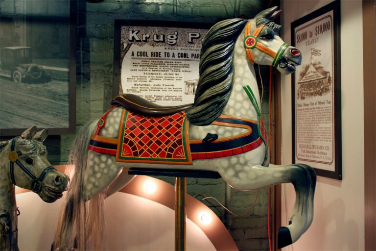 A carousel horse at the Herschell Carrousel Factory Museum